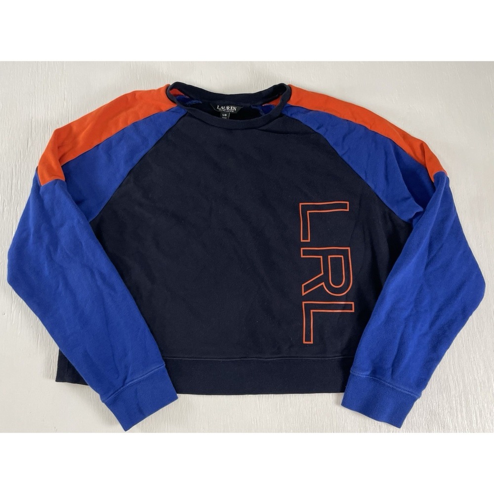 Lauren Ralph Lauren Colorblock French Terry Logo Cropped Sweatshirt Large‎ LRL